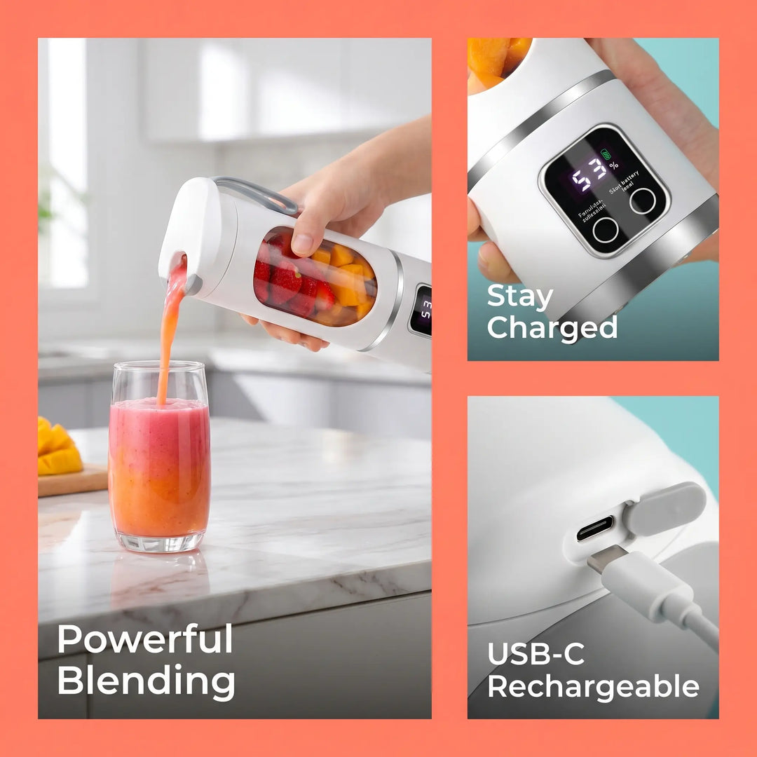【Summer Sale Deals】 Portable 15.22 Oz USB Rechargeable Personal Blender with LED Display, Durable Abs Material, Perfect for Smoothies &amp; Juices, Home Kitchen Essential,Home Essentials